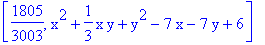 [1805/3003, x^2+1/3*x*y+y^2-7*x-7*y+6]